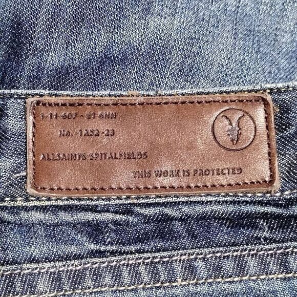Allsaints Spitalfields Carson Pipe Skinny Low Rise Blue Cotton Jeans Sz 27 L34 - Picture 8 of 8